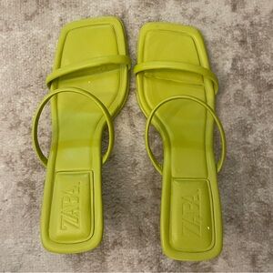 ZARA Lime Kitten Heel Two Strap Sandal - size 10